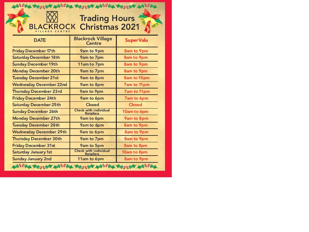 Christmas 2021 opening hours